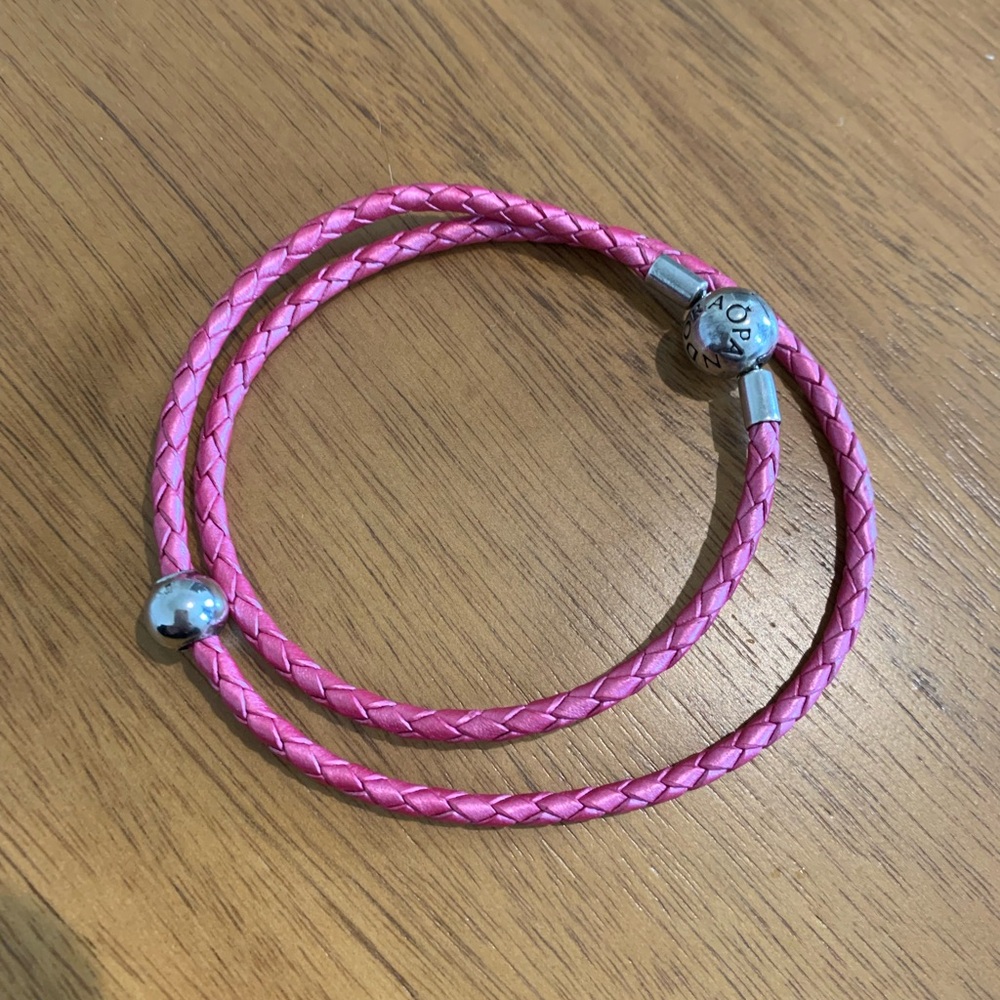Pandora Double Pink Braided Leather Bracelet